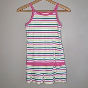Y2K Hartstrings Colorful Striped Drop Waist Sun Dress Girls Size 8 Pink Yellow